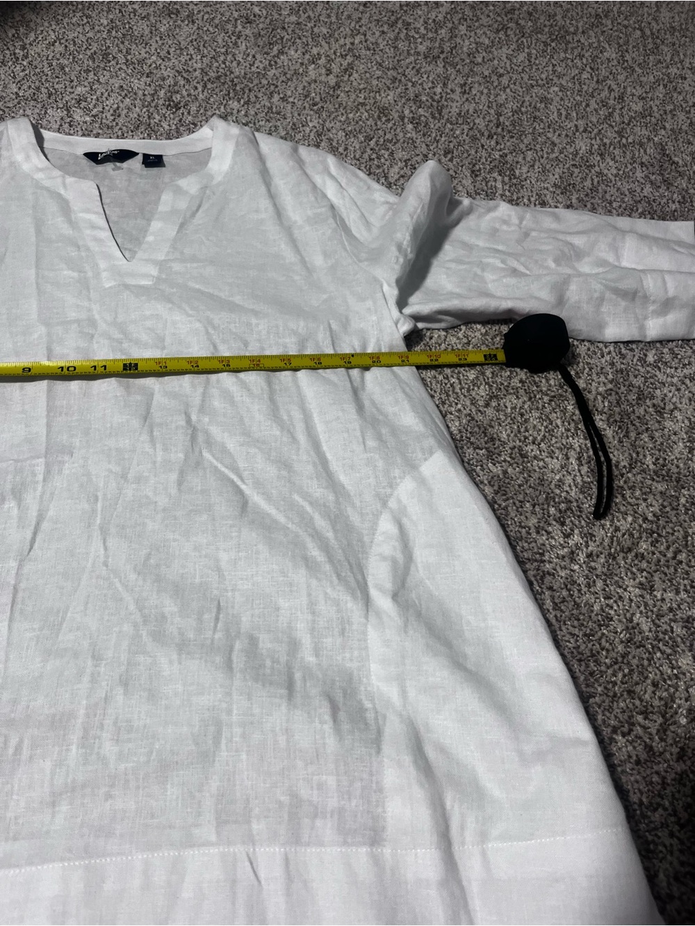 Lands’ End XL White Linen Blend Split Neck Tunic 3/4 Sleeve Relaxed Top - Picture 7 of 10